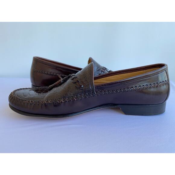Johnston & Murphy Handcrafted Burgundy Loafer Shoes 9M Genuine Ostrich Italy main image 9